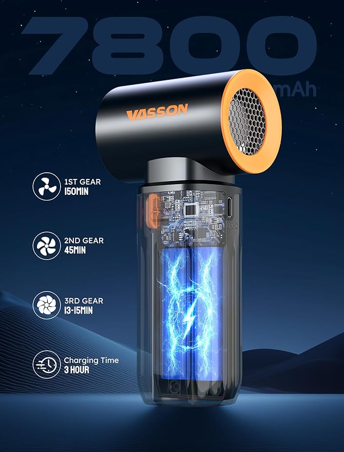 Compressed Air Duster 260000RPM Cordless Electric Air Blower with Brushless Motor 3-Speed Adjustable &amp Rechargeable – Powerful Dust Cleaner for Keyboard Computer Car Outdoor Air Bed