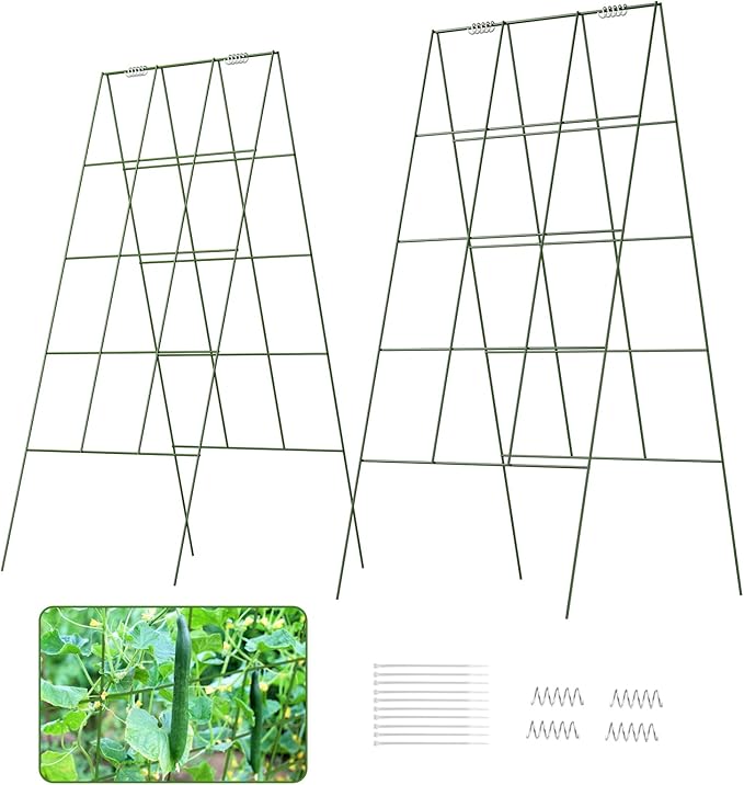 DOEWORKS Cucumber Trellis 39 High Foldable A Frame Garden Trellis 2 Pack Plant Support for Climbing Cucumber Beans Tomatoes Flowers Green