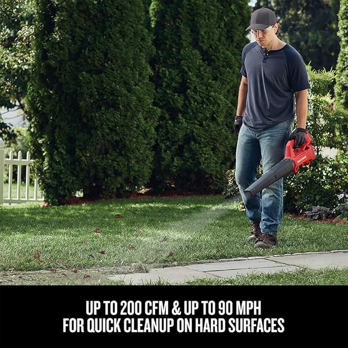 CRAFTSMAN 20V MAX Cordless Leaf Blower with Battery and Charger Hard Surface Electric Leaf BlowerPowerful up to 90 MPH Red (CMCBL710D1)