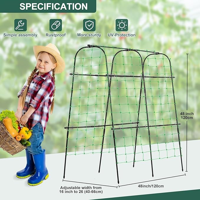 Cucumber Trellis for Raised Bed 4 feet Garden Trellis for Climbing Plants Outdoor Plastic-Coated Metal Arch Plant Support for Flower Vines Vegetables Peas Beans Cucumber Trellis Black