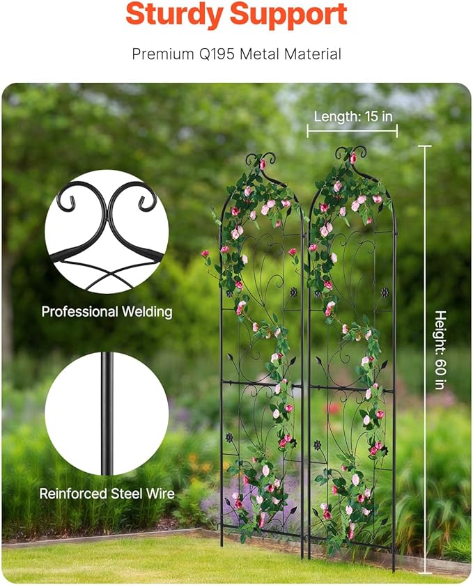 Happybuy Garden Trellis for Climbing Plants 60 x 15 in 2 Packs Rustproof Metal Garden Flower Trellis Outdoor Climbing Rose Trellis Cucumbers Support