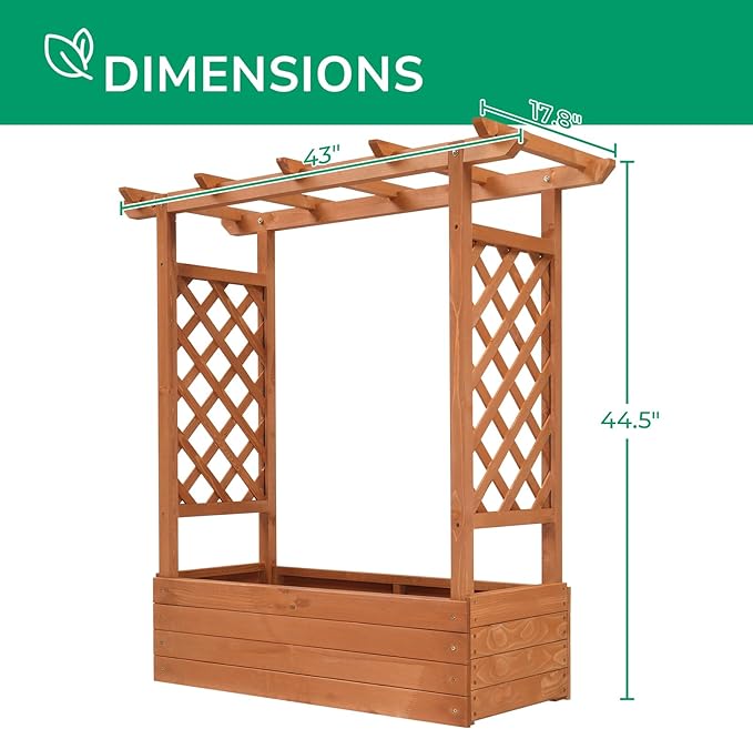 Vasitelan Raised Garden Bed with Trellis Wooden Elevated Planter Box w/Drainage Holes &amp Removable Bottom Panels for Climbing Vine Flower Indoor Outdoor Wood Planter for Yard Patio