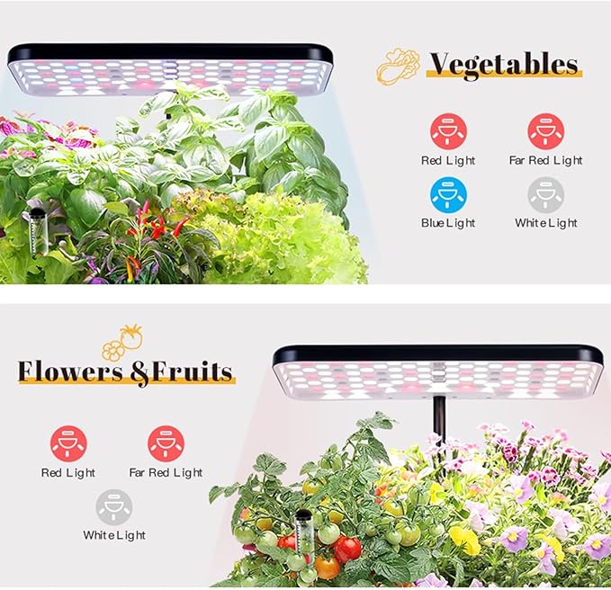 Indoor Garden Hydroponic System with LED Grow Light Hydroponic Tower 10 Pods Plant Germination Kit Height Adjustable Aeroponic Tower Garden System Black