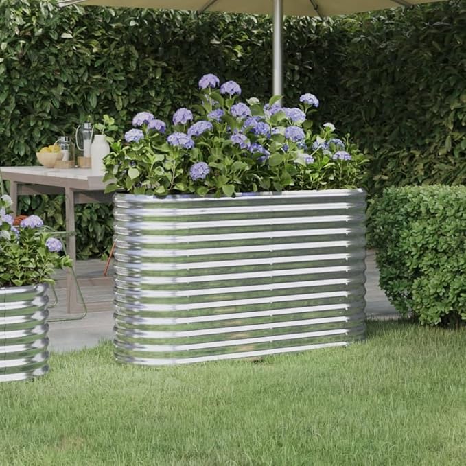 Outdoor Metal Planter Box Powder-Coated Steel Garden Raised Bed Metal Raised Bed Garden Bed Kit 44.9x15.7x26.8 Silver-219