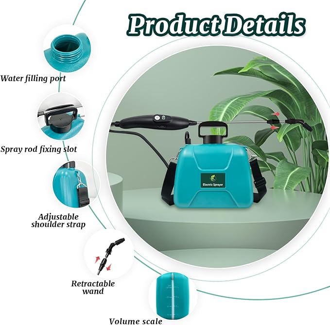 1.35 Gallon Battery Powered Sprayer Electric Garden Sprayer with Rechargeable Handle 3 Mist Nozzles Retractable Wand Water Pump Sprayer with Adjustable Shoulder Strap for Yard Lawn and Garden