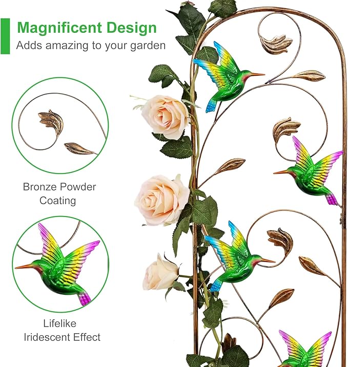 SUNNYPARK Set of 2 Hummingbird Metal Garden Trellis for Climbing Plants Decorative Vegetables Flowers Vine Trellis for Outdoor Patio 60'' H x 11'' W
