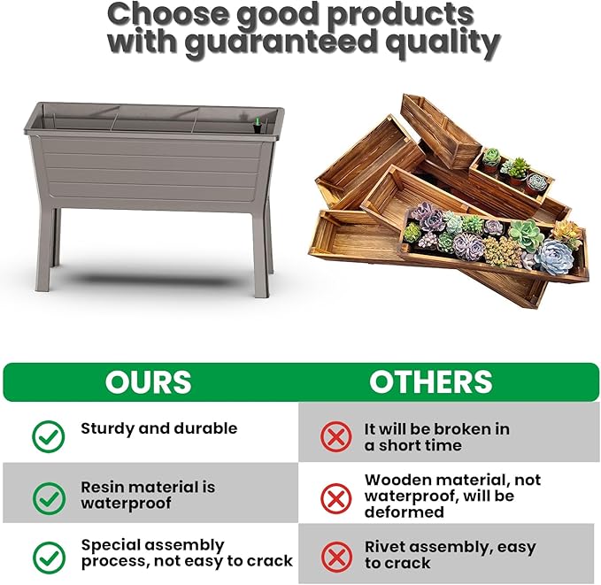 Raised Garden Bed with Wheels Resin Sturdy Planter Waterproof UV-Resistant Outdoor for Flowers Vegetables Herbs in Backyard Patio (1 Grey)