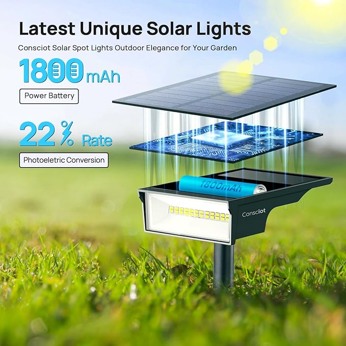 Consciot Solar Lights Outdoor Waterproof 3000/5000/6500K Solar Spot Lights Adjustable 170° Garden Lights for Outside Yard Landscape Lighting Pathway Halloween IP65 Auto On/Off 4 Pack WS002UCW