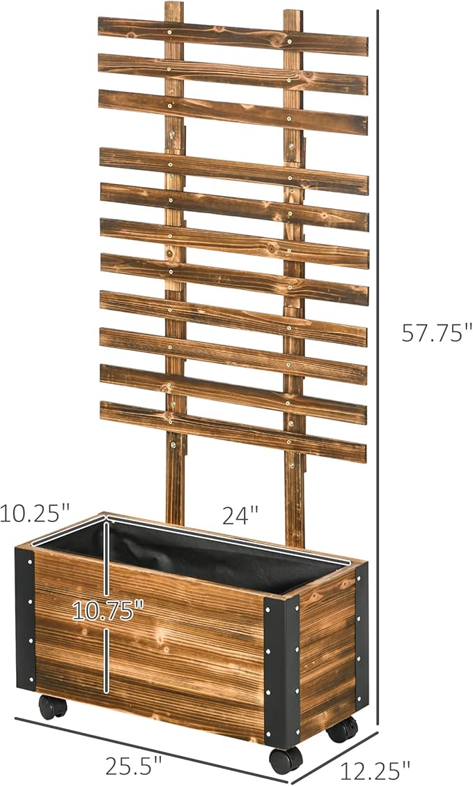 Raised Garden Bed with Trellis 58 Outdoor Wooden Planter Box with Wheels for Vine Plants Flowers Climbing and Planting Brown