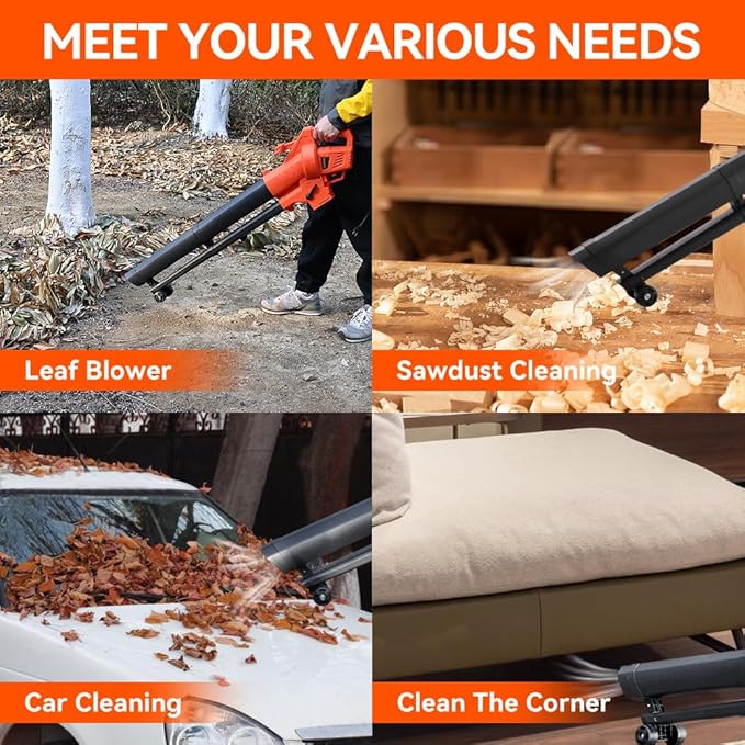 Hoteche 3-in-1 Electric Leaf Vac &amp Leaf Blower 1800 Watts High-Speed Leaf Blower with Shredder and 35L Collection Bag for Patios Lawn Driveways