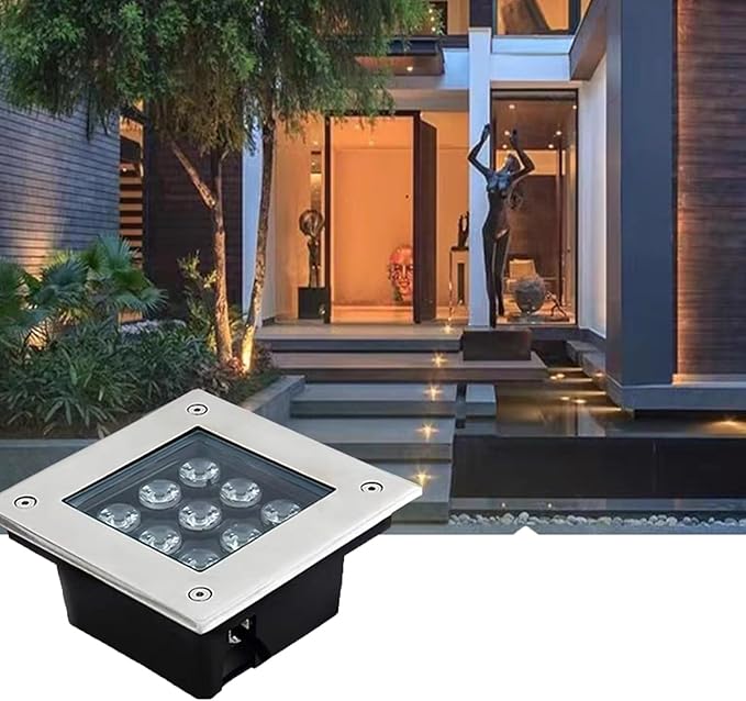 Square LED Landscape Lights - Outdoor Buried Lamp IP67 Waterproof Stainless Steel LED Spotlight 12V Outdoor Recessed Low Voltage LED Floor Lamp for Terrace For Gardens Paths Illumination(Green4 W)