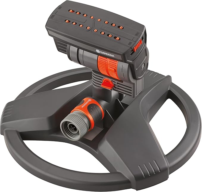 GARDENA (84-BZMX) Up to 2300 Sq Ft ZoomMaxx Adjustable Oscillating Sprinkler on Weighted Base for Watering of Lawn Yard and Garden. Includes Gardena Quick Connector System to Connect to Hose.