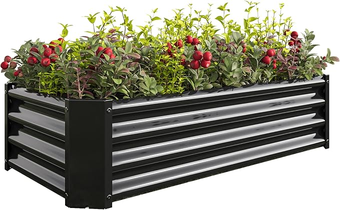 Donext Metal Raised Garden Bed Rectangle Raised Planter 4×2×1ft for Flowers Plants Vegetables Herb Veezyo Black