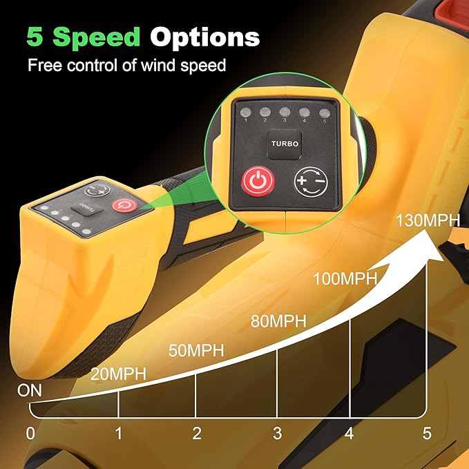 Leaf Blower Cordless 21V Powerful Electric Leaf Blower with Batteries and Charger 5 Speed Modes Lightweight LeafBlowers for Lawn CareBlowing LeavesDust Snow (Yellow)