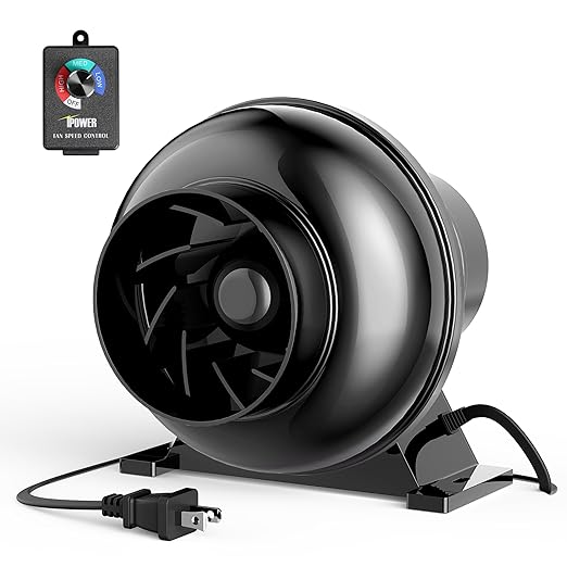 InfiniPower 4 Inch 195 CFM Inline Ventilation Variable Fan Speed Controller Air Circulation Vent Blower for Grow Tent Greenhouse Kitchen Basement Black