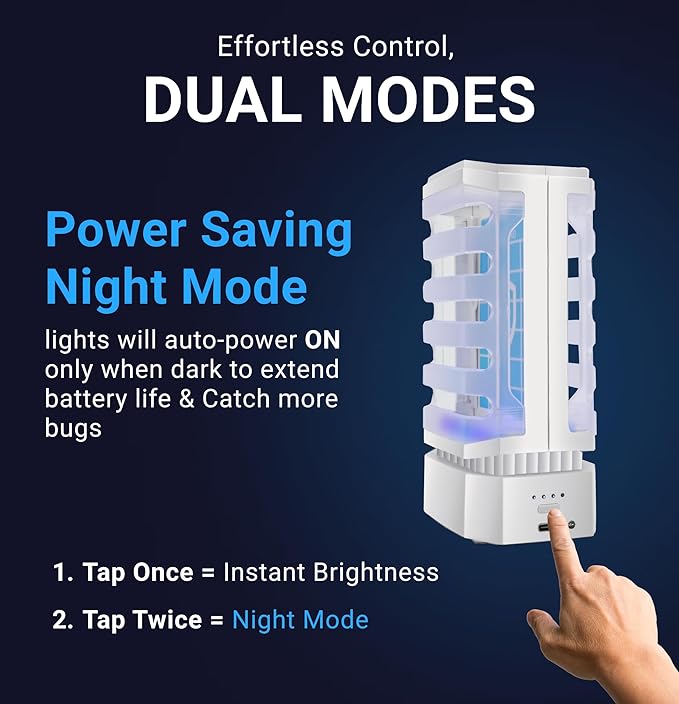 GlowGuard Cordless Flying Insect Trap Catches Fruit Flies Indoor Gnat Killer Magnet for Moths &amp Mosquitos in Dark 1 Rechargeable Bug Trap + 4 Dual-Sided Sticky Pad Refills 30hr Battery (White)