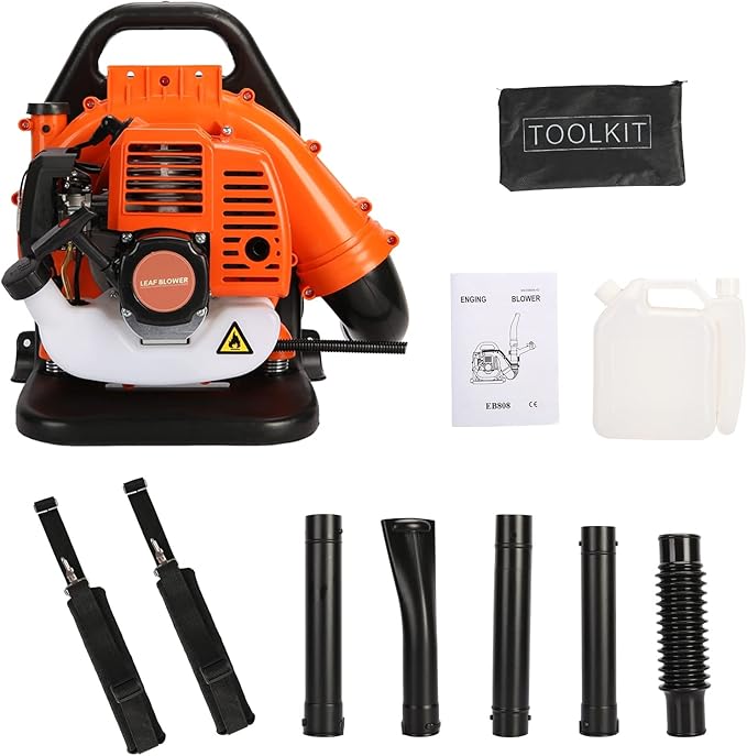 Backpack Leaf Blower52CC 2 Stroke Gas Leaf BlowerHigh Power and Low Fuel Consumption Leaf Blower for Lawn Garden Blowing Leaves Snow Debris and Dust for Garden From USA Fast Arrival Orange