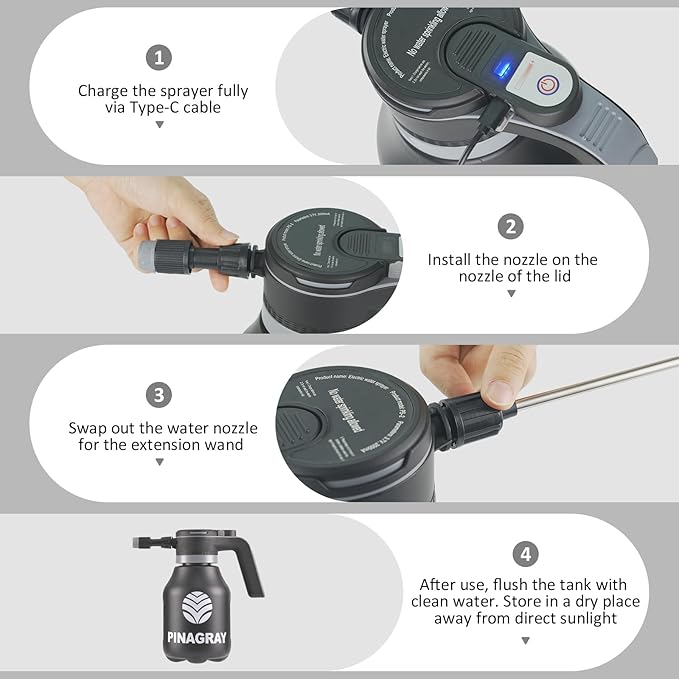 2L/0.5Gallon Electric Water Sprayer - Rechargeable Battery Powered Mister for Plants Weeds Cleaning &amp pet Cooling Handheld Sprayer with Nozzle and Extension Wand