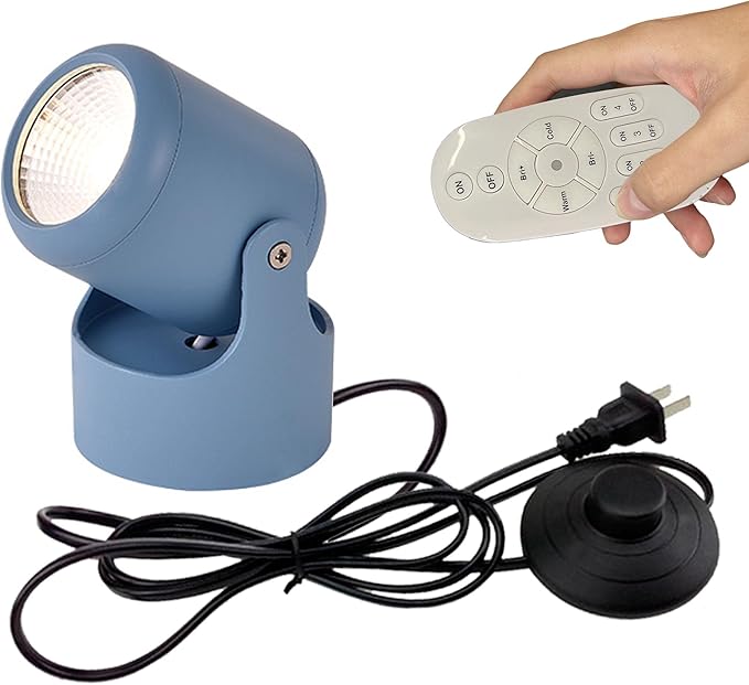 Dimmable High Accent Uplight 7W COB LED Stepless Dimming Adjustment Remote Control Little Spotlight with 5.9ft On/Off Foot Pedal Switch Cord Extra Light Rotating Decorative for Gallery
