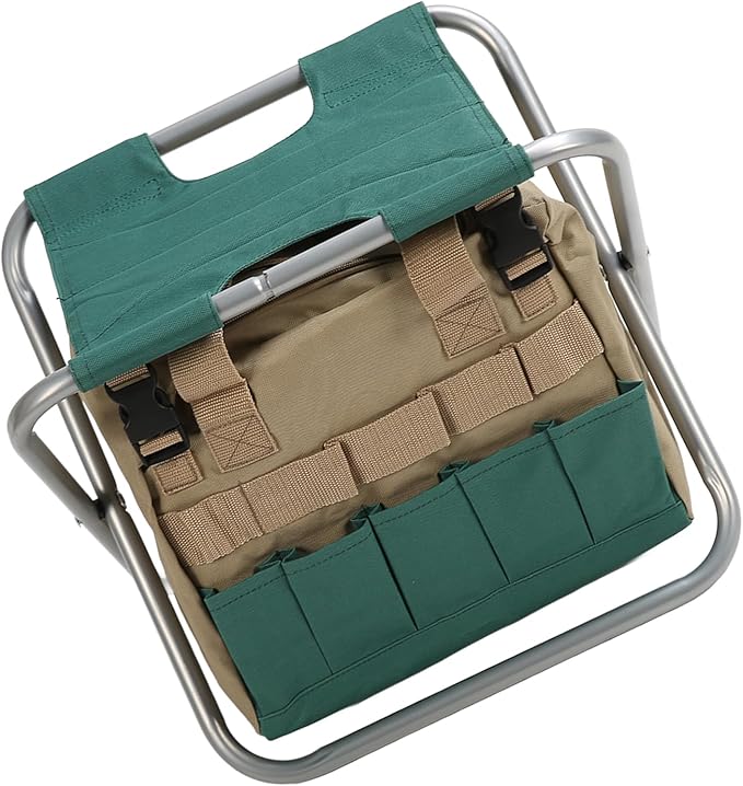 Heavy Duty Folding Backpack Stool Gardening Folding Stool with Detachable Storage Bag 600D Oxford Cloth Portable Garden Tool Stool for Gardeners and Patio Use (Silver)