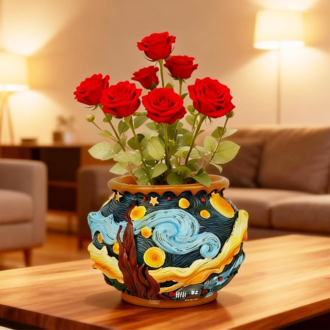 Starry Night Floral Planter Unique and Interesting Abstract Art Flower pots Vibrant Colors Perfect for Home/Garden Artistic Decoration (Starry Sky)