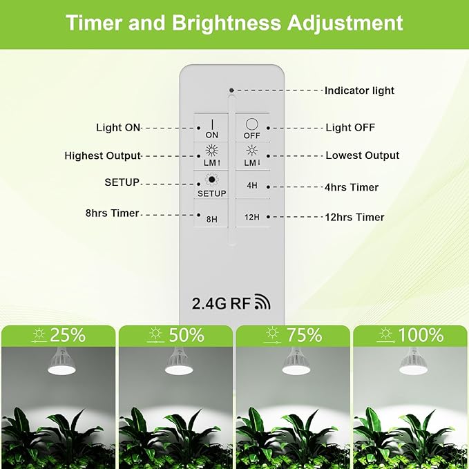 RDJ Bouns 26W Dimmable LED Grow Light Bulb with Remote &amp Timer Full Spectrum Plant Bulb for Indoor Plants Auto On/Off 4/8/12H Natural White PAR38 Grow Lamp for Succulents Seeds E26 Base