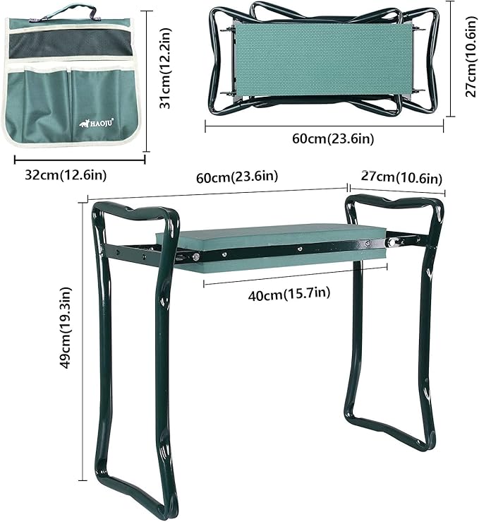 Garden Kneeler and Seat with Large Tote Tool Pouch and Gardening GlovesHeavy Duty Folding Garden Stool with Soft EVA Foam Pad for Sitting and KneelingGardening Gifts for Women Man Gardeners