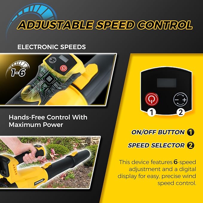 COMOWARE Cordless Leaf Blower 480 CFM/170 MPH 6-Speed Mode with Digital Display Screen Compatible with DeWALT 20V MAX Battery Blower for Lawn Care Yard Blowing Leaves Dust Snow (Tool Only)