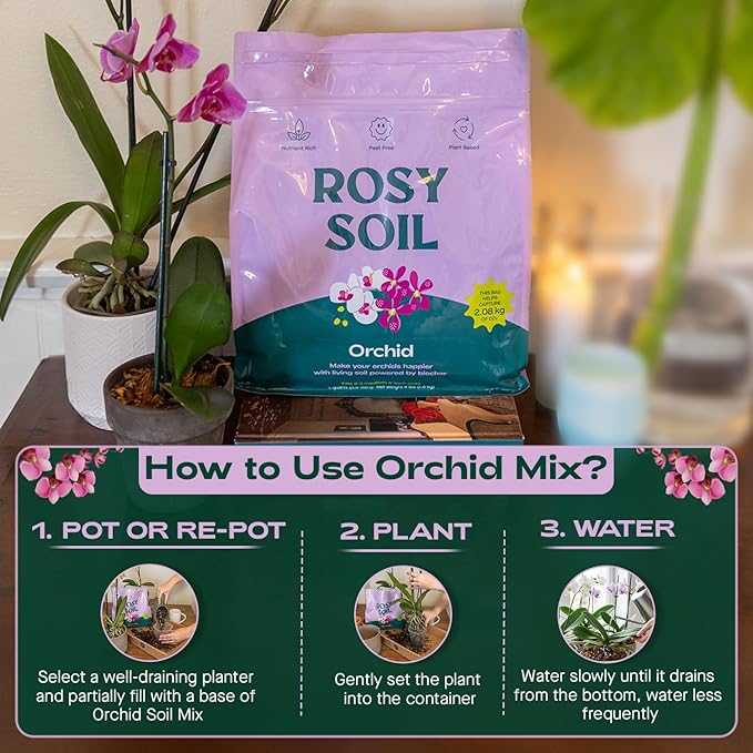 Rosy Soil Aroid (4qts) + Orchid Potting Soil (4qts) Bundle – Peat-Free Biochar-Powered Soil Mix for Aroids &amp Orchids – Superior Aeration Drainage &amp Root Health for Indoor Plants