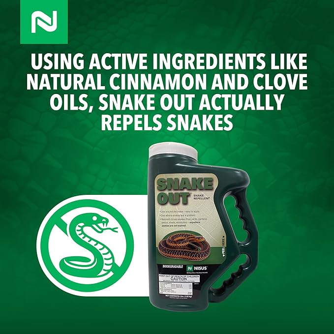 Nisus Snake Out Snake Repellent Biodegradable Safe for Pets and Children Easy Application for Yards Gardens and Sheds 4 lbs