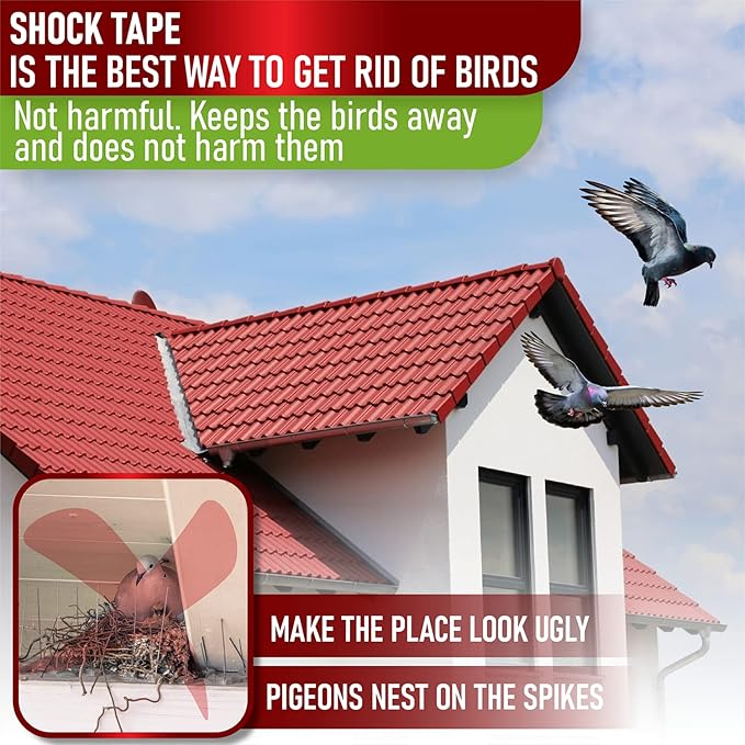 kit for Pigeon &amp Bird Control - Bird Trainer Solution for Keeping Birds Away from Rooftops Patios Windowsills Fences - Durable Shock Tape &amp Electronic Charger Kit- Spikes Alternative.