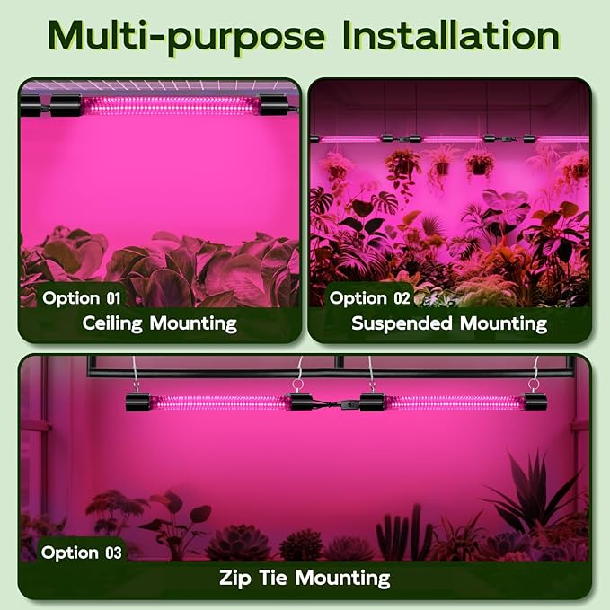 Hlite 16inch 2 Pack LED Grow Lights - Linkable Grow Lights for Indoor Plants Full Spectrum Plant Lights Plug and Hanging Design with On/Off Switch Hanging Grow Light from seedling to Flowering Black