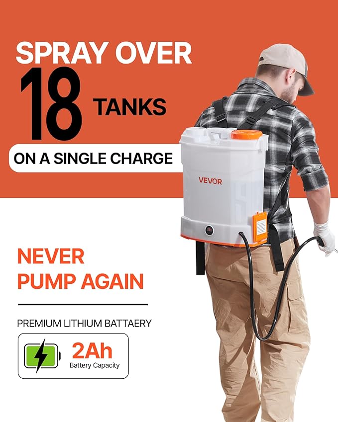 VEVOR Battery Powered Backpack Sprayer 3.2 Gal Powerful Electric Backpack Sprayer 2 Retractable Wands &amp 5 Nozzles Adjustable 0-90 PSI 2 Hour Runtime Portable Weed Sprayers for Yard Garden Law