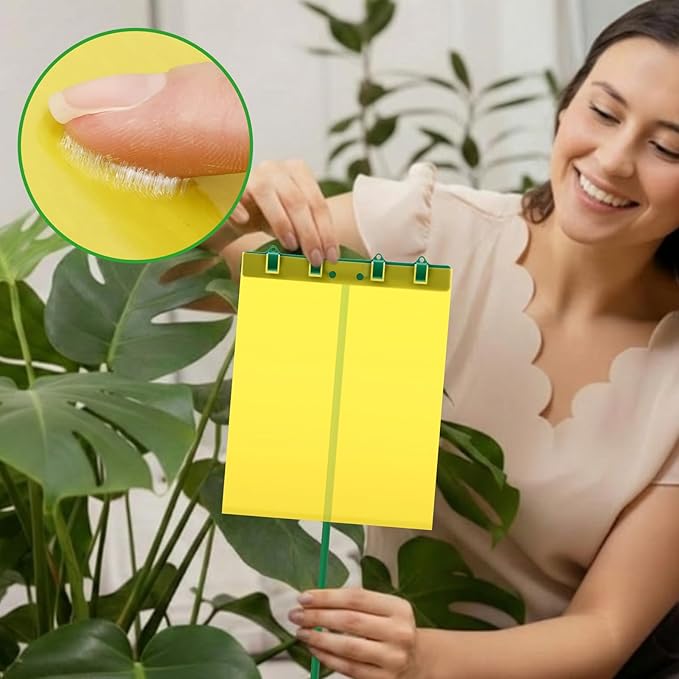 16 Set 7.8x9.8 Dual-Sided Yellow Sticky Traps with Stakes Large Glue Traps for Flying Plant Insect Such as Fungus Gnats Whiteflies Aphids Leafminers etc UV Resistant