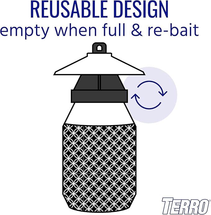 Plexon Fly Trap Bundle Compatible with TERRO Fly Magnet Reusable Fly Trap Includes Fly Bait and 9.5 Heavy Duty Hanging Chain (2 Traps)