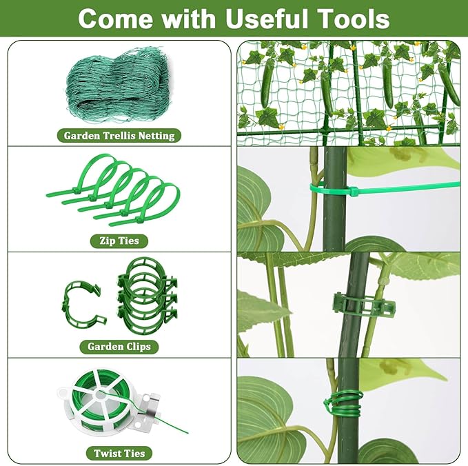 Cucumber Trellis for Garden 34 X 47 Inches A Frame Gardening Trellis with Fabric Raised Garden Bed Climbing Net and Plant Support Clips for Climbing Plants