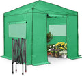 EAGLE PEAK 8x8 Portable Walk in Greenhouse Pop Up Indoor Outdoor Greenhouse Green House Kit with Zippered Roll-Up Doors and Windows PE Cover Clear/Green