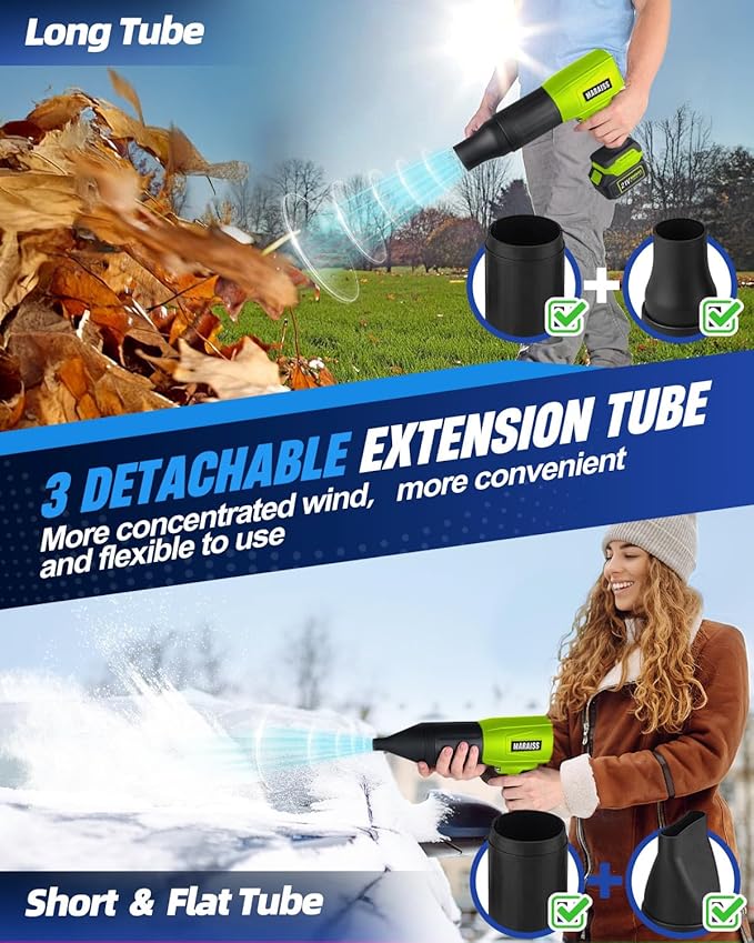 Cordless Leaf Blower with 2 X 4.0A 20000mAh Batteries Brushless Motor Lightweight Low Decibel Turbo Jet Blower with Pro Earplugs for Patio CleaningCar Blowing Water Blowing Leaves and Dust (Green)