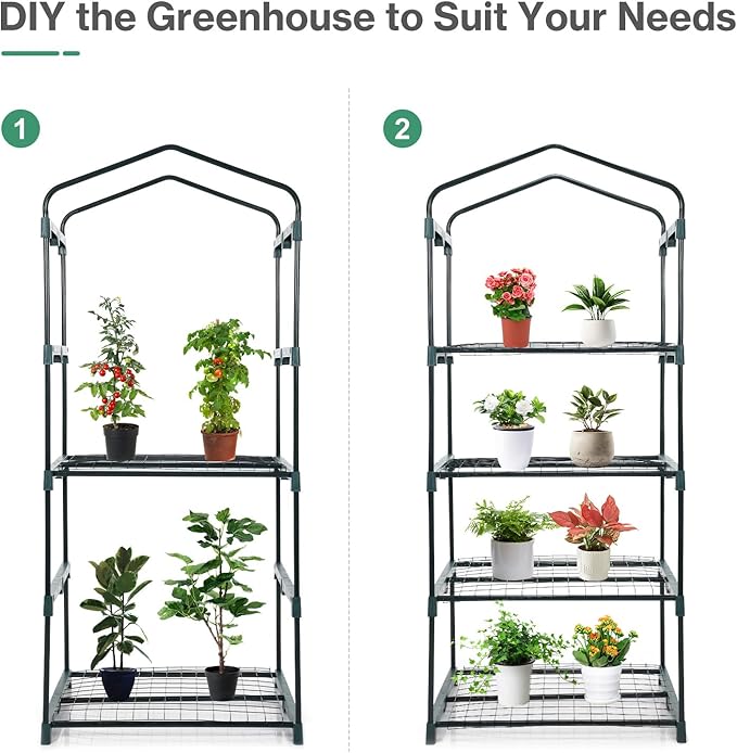 Aoodor 27x19x63 Inch 4 Tier Upgrade Greenhouse with Protective PE/PVC Base for Tidier and Cleaner Indoor Outdoor Gardening on The Deck Patio or Backyard Transparent
