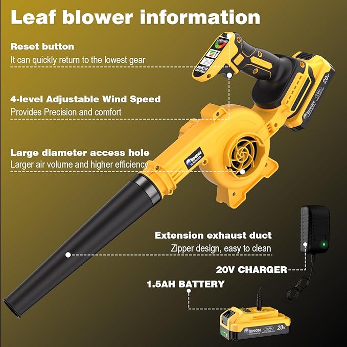 20V Cordless Leaf Blower with Battery &amp Charger - 4-Speed Electric Blower with 92CFM Lightweight for Quick Yard Cleanup Patio Driveway &amp Dust Removal - Complete Lawn Care Blower Kit