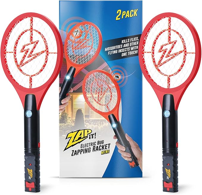 Zap It Electric Fly Swatter Racket &amp Mosquito Zapper Racket - Rechargeable Bug Zapper Racket - Fly Zapper Racket - Zapper Fly Swatter - Handheld Bug Zapper - 4000 Volt USB Charging Cable 2 Pack