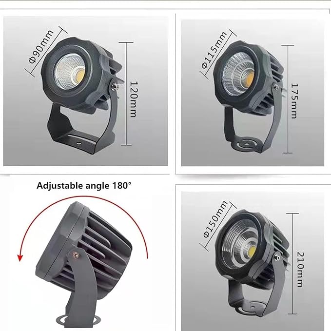 Outdoor LED Spotlight High Power COB Round Landscape Lights AC IP67 Waterproof Tree Light Landscape Lighting 180° Adjustable BracketYellow-10W()