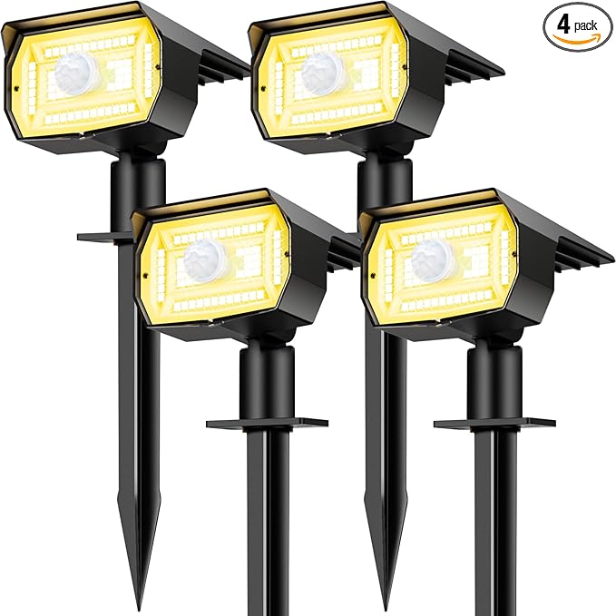 Solar Spot Lights Outdoor Motion Sensor with 3 Modes [ 4 Pack/56 LED ] Solar Spotlights Outdoor Waterproof 2-in-1 Auto On/Off Landscape Lighting for Outside Yard Wall Garden Pathway Warm White