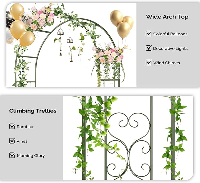Outvita Garden Arch Trellis with Base Heavy Duty Metal Arbour Archway for Climbing Plants Outdoor Wedding Ceremony Party Patio Decor Olive Green