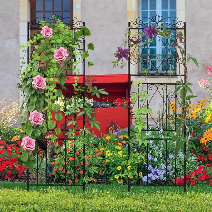 2 Pack Rustic Arch Garden Trellis Rustproof with Stakes Easy Installation for Ivy Climbing Plants