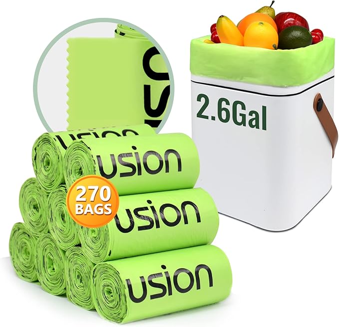 GreFusion Compostable Trash Bags Small 2.6 Gallon 270 Count 0.72 Mils Thick Eco Friendly ASTM D6400 &amp BPI Certified Composts Food Scraps No Leaks