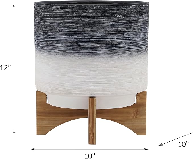 10 Planter ON Wooden Stand Gray