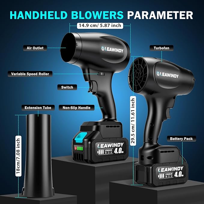 Cordless Leaf Blowers with 2 X 4.0Ah Batteries and Charger 800000RPM Handheld Leaf Blower &amp 6 Speed Mode Lightweight Mini Turbo Jet Blower Rechargeable Leaf Blower for Lawn Care Patio Car Dr