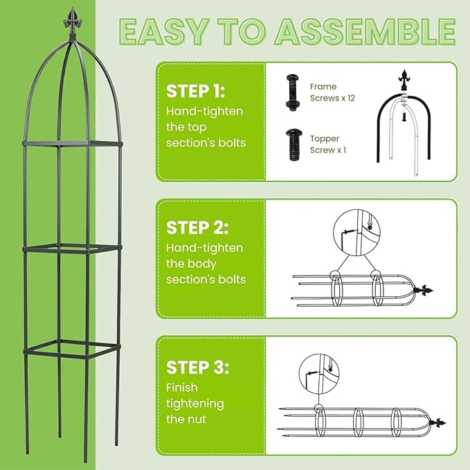 Lancisism 100% Metal Trellis for Climbing Plants Outdoor - Garden Metal Obelisk Trellis Vertical Plant Support for Climbing Vines &amp Flowers - Sturdy Steel Arch Trellis for Potted Plants Indoor Bla