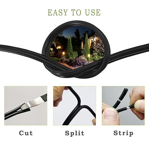 16/2 Low Voltage Landscape Lighting Wire 500ft 16AWG*2 Conductor Waterproof Pure Copper Outdoor Direct Burial 500 feet Black